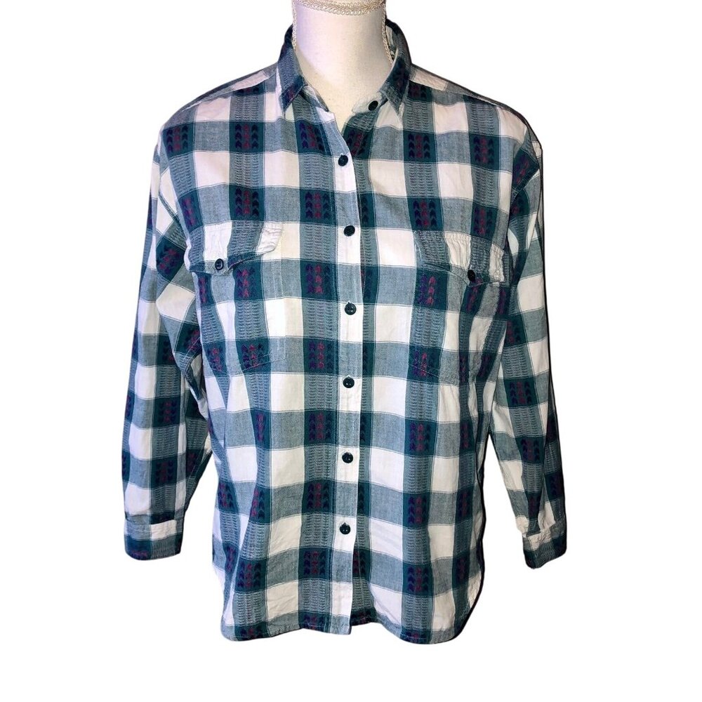 Vintage Details Blouse Womens M Used Plaid - Picture 4 of 11